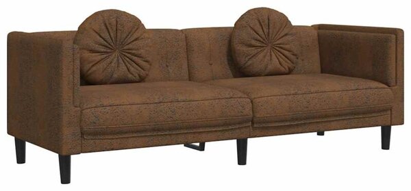 Sofa 3-os., brÄ zowa, sztuczna skÃ³ra zamszowa