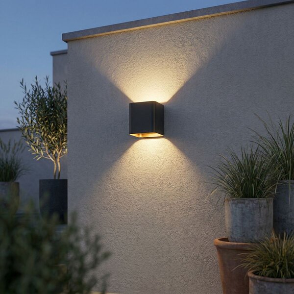 Nowoczesna lampa ścienna czarna w komplecie z LED IP54 kwadratowa - Evi
