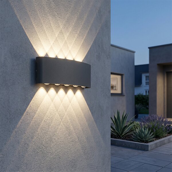 Lampa ścienna zewnętrzna ciemnoszara z LED 10-punktowym IP54 - Silly