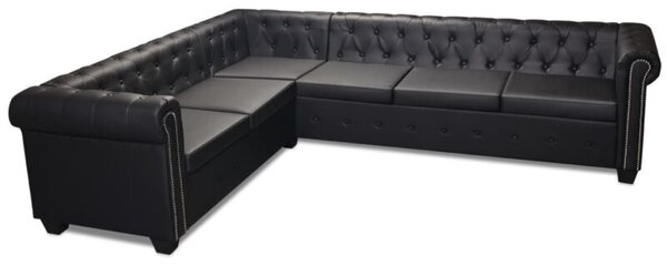 Sofa rogowa chesterfield szeÅcioosobowa czarna, sztuczna skÃ³ra