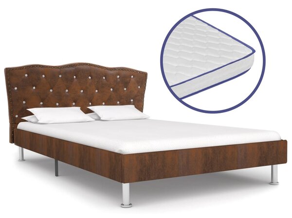 Łóżko z materacem memory, brązowe, tkanina, 120x200 cm