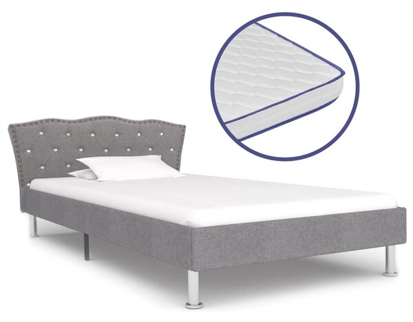 Łóżko z materacem memory, jasnoszare, tkanina, 90x200 cm