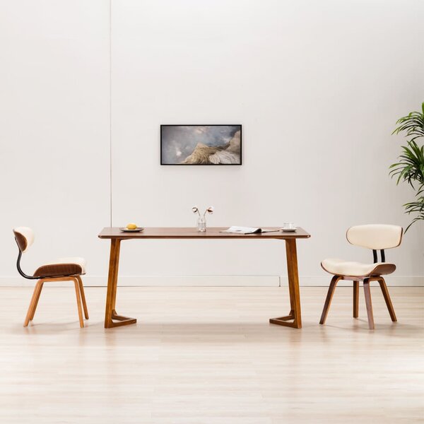 Krzesła stołowe, 2 szt., kremowe, gięte drewno i sztuczna skóra