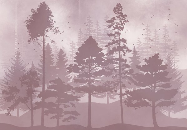 Fototapeta Grupa drzew, nad którymi latają ptaki, Fototapety Natura, Popularne Fototapety, t01007v5 - Tapeko.pl