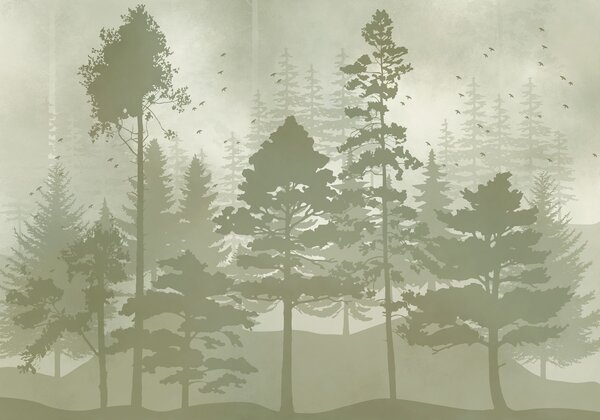 Fototapeta Grupa drzew, nad którymi latają ptaki, Fototapety Natura, Popularne Fototapety, t01007v3 - Tapeko.pl