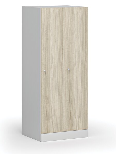 Szafa ubraniowa S1 obniżona, 2-drzwiowa, 1500 x 600 x 500 mm, demontaż, zamek cylindryczny, drzwi laminowane, dąb naturalny