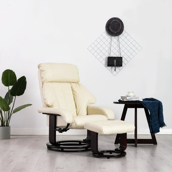Rozkładany fotel TV z podnóżkiem, kremowa biel, sztuczna skóra