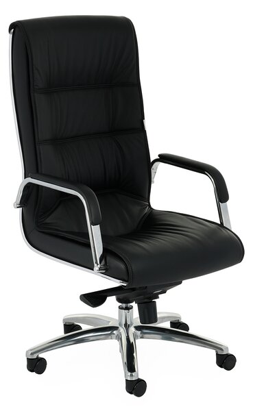 Fotel biurowy Nexus SN1, czarny, tapicerowany naturalną skórą, do gabinetu