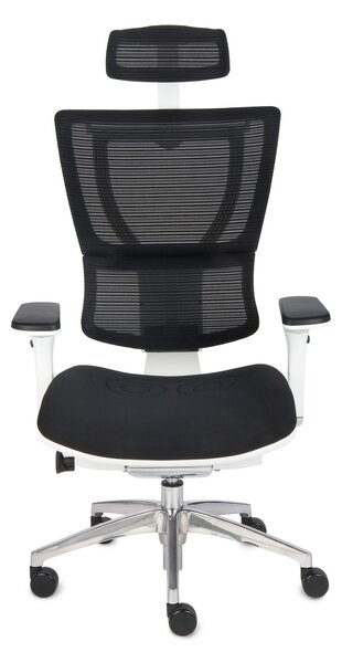 Obrotowy, biały fotel biurowy Ioo WT KMD31 wpływający na ergonomię pracy. Siatkowe oparcie i zagłówek