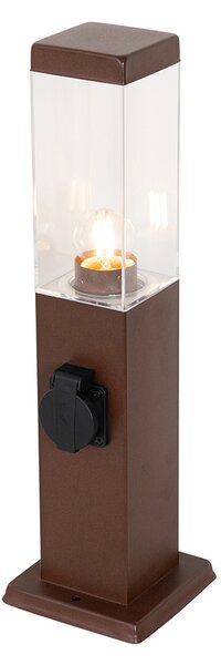 Lampa zewnętrzna rdzawo-brązowa 45 cm z gniazdkiem IP44 - Malios