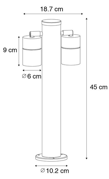 Lampa zewnętrzna czarna z kolcem do ziemi i dławikiem kablowym 45 cm 2-źródła światła IP44 - Duo