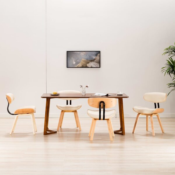 Krzesła stołowe, 4 szt., kremowe, gięte drewno i sztuczna skóra
