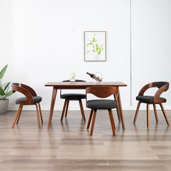 Krzesła stołowe, 4 szt., ciemnoszare, gięte drewno i tkanina