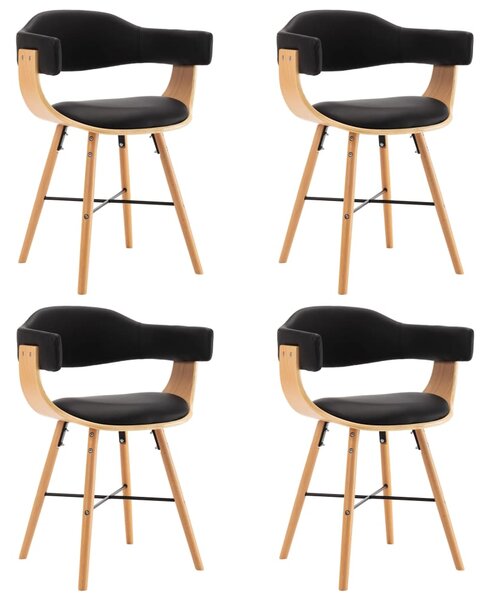 Krzesła stołowe, 4 szt., czarne, sztuczna skóra i gięte drewno
