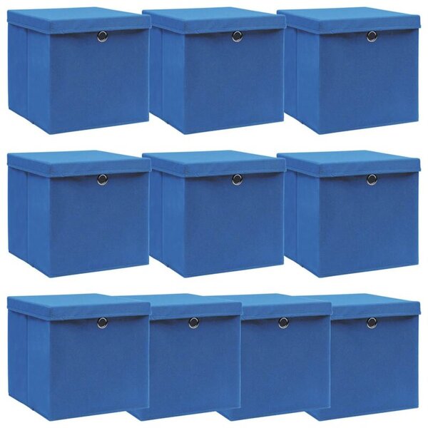 Pudełka z pokrywami, 10 szt., niebieskie, 32x32x32 cm, tkanina
