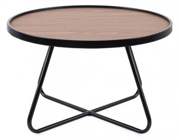 Stolik SM1 (550) - okrągły, loftowy, minimalistyczny, matalowy, z drewnianym blatem