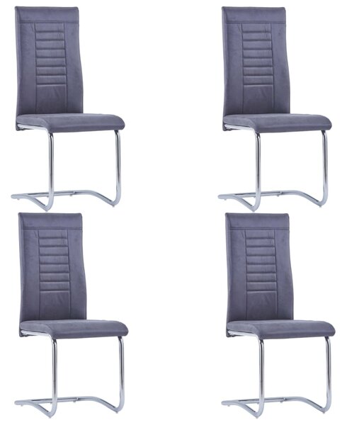 Krzesła stołowe, wspornikowe, 4 szt., szare, sztuczny zamsz