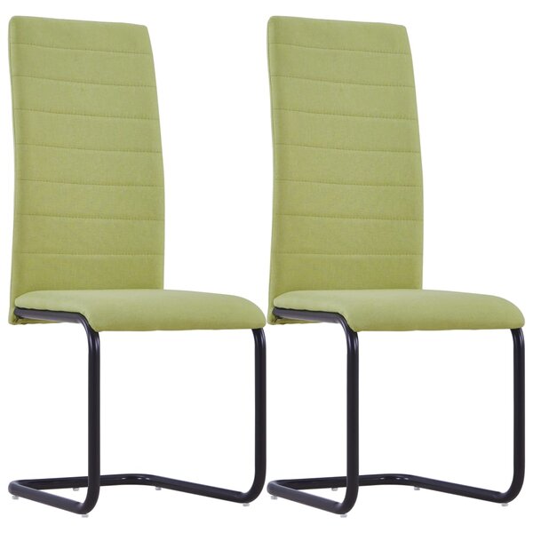 Krzesła stołowe, wspornikowe, 2 szt., zielone, tkanina