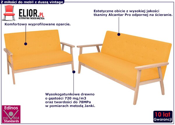 Żółty tapicerowany zestaw wypoczynkowy w stylu vintage E9-N19