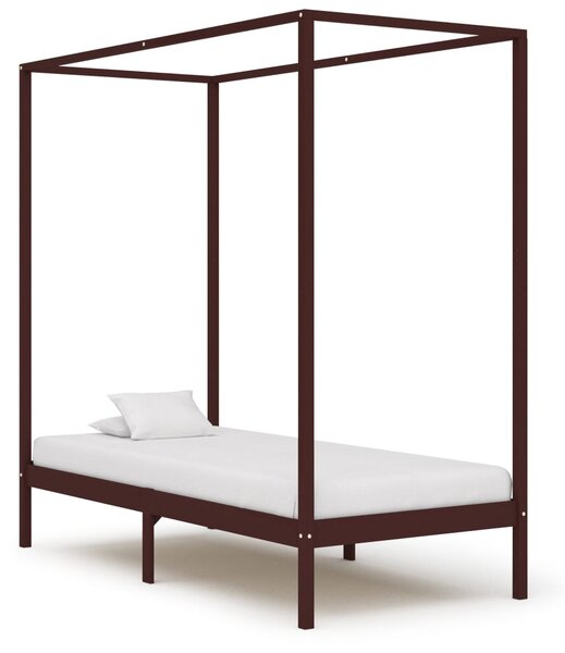 Rama łóżka z baldachimem, ciemnobrązowa, lita sosna, 100x200 cm