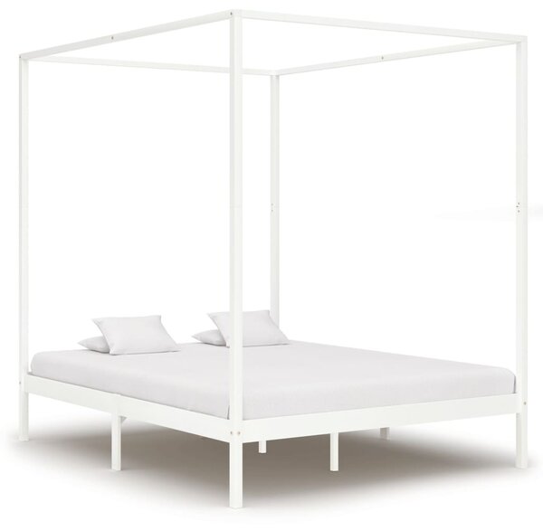 Rama łóżka z baldachimem, biel, lite drewno sosnowe, 180x200 cm