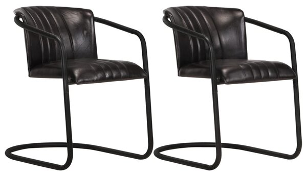 Krzesła stołowe, 2 szt., czarne, skóra naturalna