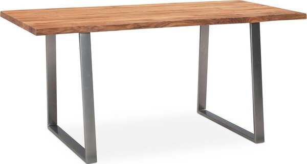 WOHNLING Stół do jadalni 120x60x76 cm Akacja lite drewno / metal Stół do jadalni Stół kuchenny Lite drewno z trapezowymi nogami w kolorze chromu Stół drewniany Stół do jadalni