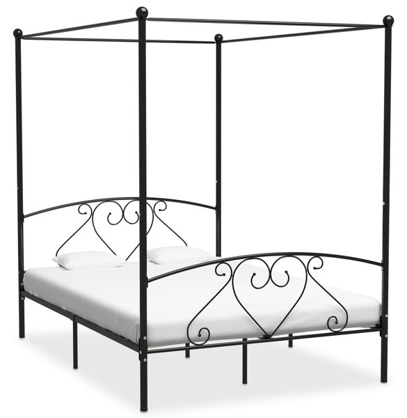 Rama łóżka z baldachimem, czarna, metalowa, 140 x 200 cm
