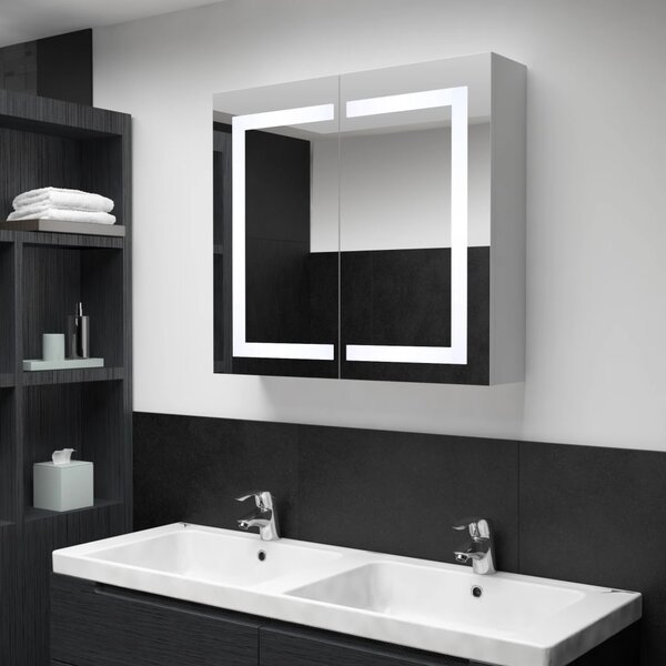 Szafka łazienkowa z lustrem i LED, 80 x 12,2 x 68 cm