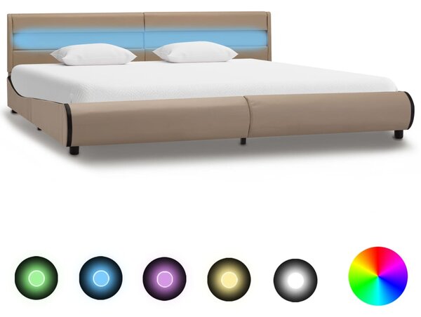 Rama łóżka z LED, kolor cappuccino, sztuczna skóra, 180x200 cm