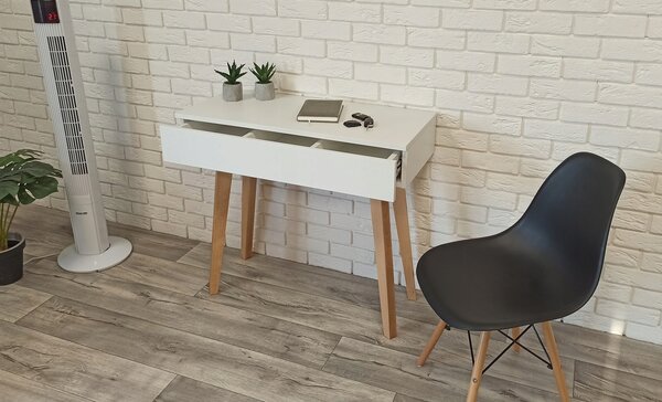 Toaletka / konsola "VOGA" biała mat 90cm, bukowe nóżki
