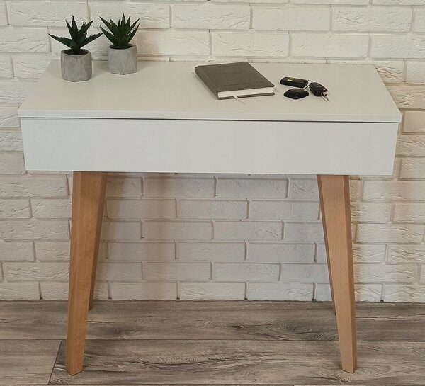 Toaletka / konsola "VOGA" biała mat 90cm, bukowe nóżki