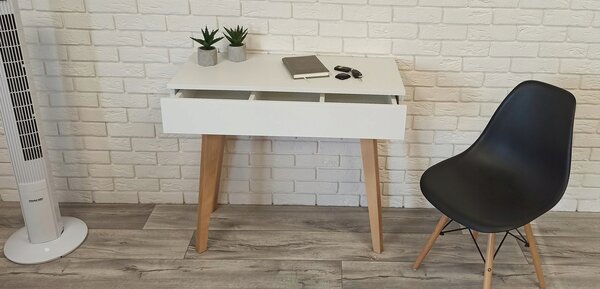 Toaletka / konsola "VOGA" biała mat 90cm, bukowe nóżki