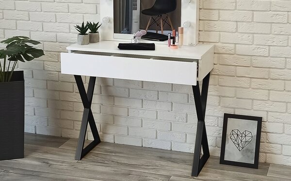 Toaletka "VOGA" z lustrem "MILA" biała mat, 90cm, czarny X