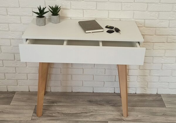 Toaletka / konsola "VOGA" biała mat 90cm, bukowe nóżki