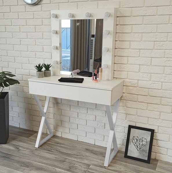 Toaletka "VOGA" z lustrem "MILA" biała mat, 90cm, biały X