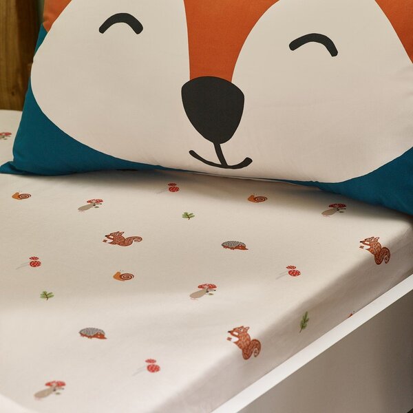Beżowe prześcieradło dziecięce jednoosobowe z gumką 90x190 cm Fox and Woodland Friends – Catherine Lansfield