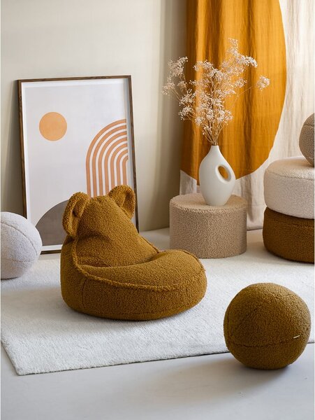 Brązowy dziecięcy worek do siedzenia z materiału bouclé Bear – Wigiwama