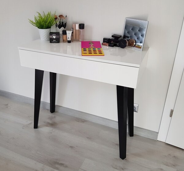 Toaletka / konsola "VOGA" biała połysk 90cm, czarne nóżki