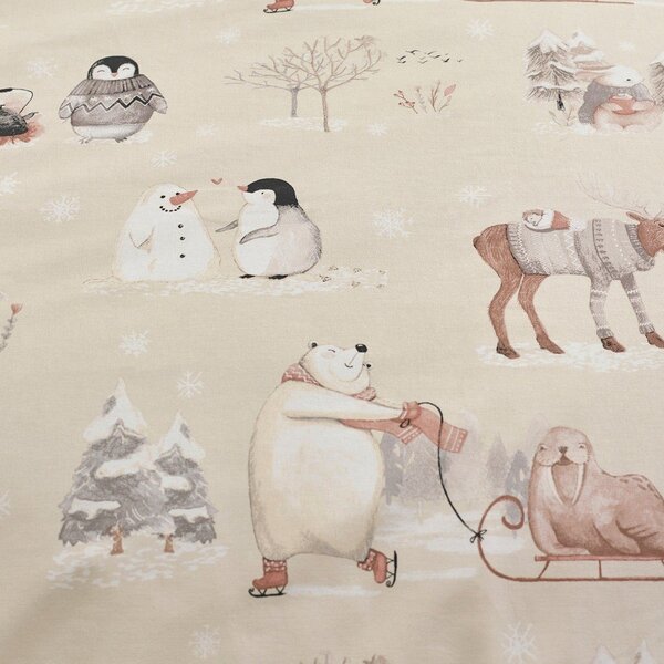 Beżowa pościel dwuosobowa z mikropluszu 200x200 cm Winter Friends – Catherine Lansfield