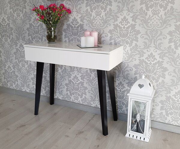 Toaletka / konsola "VOGA" biała połysk 90cm, czarne nóżki