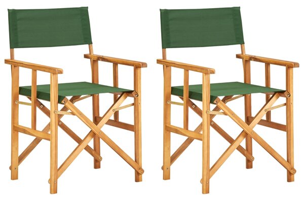 Krzesła reżyserskie, 2 szt., lite drewno akacjowe, zielone