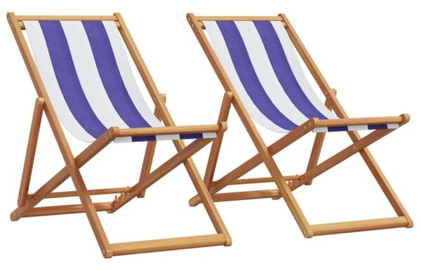 Składane krzesła plażowe, 2 szt., niebiesko-białe