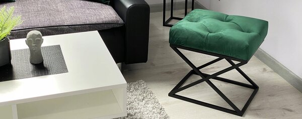 Ławka / pufa "MODO" tapicerowana zielona, czarna podstawa