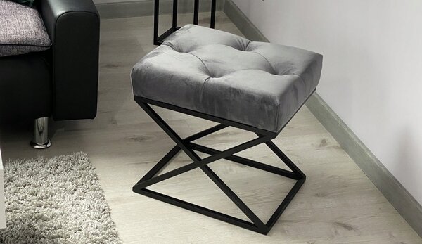 Ławka / pufa "MODO" tapicerowana szara, czarna podstawa