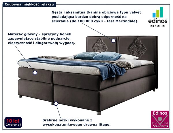 Brązowe łóżko welurowe w stylu boho 5 rozmiarów K7-K55