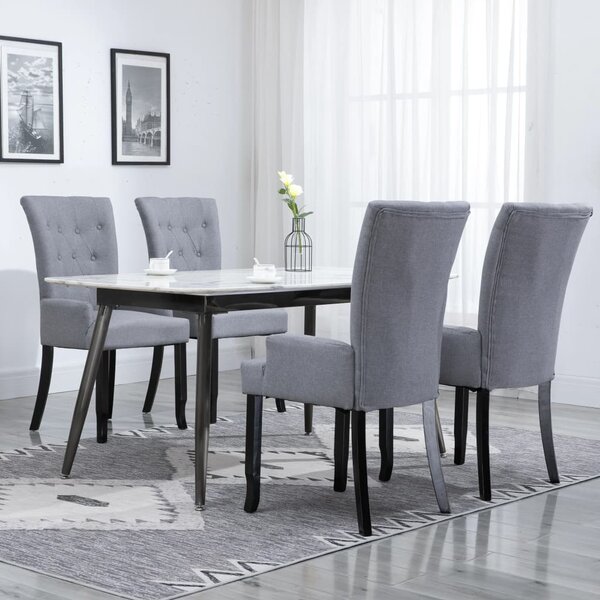 Krzesła stołowe z podłokietnikami, 4 szt., jasnoszare, tkanina