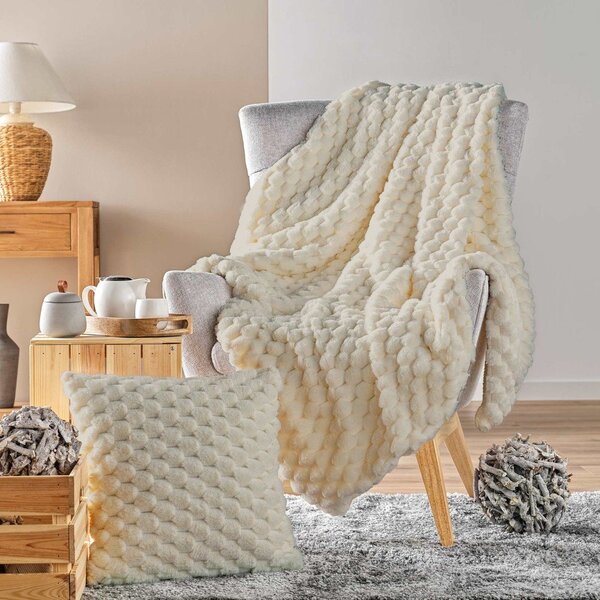 Koc z mikropluszu w kolorze kości słoniowej 180x220 cm Frosty – douceur d'intérieur