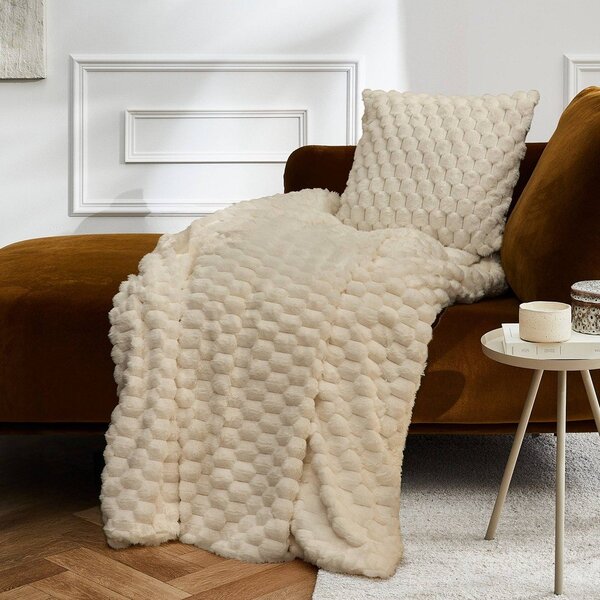 Koc z mikropluszu w kolorze kości słoniowej 180x220 cm Frosty – douceur d'intérieur