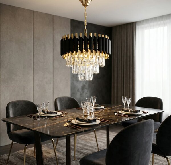 LAMPA WISZĄCA ŻYRANDOL KRYSZTAŁOWY CZARNO-ZŁOTY MAZINI D40